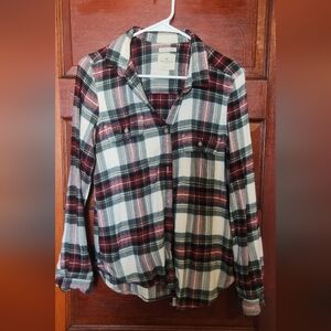 Women's Large American Eagle Outfitters White, Red & Green Flannel